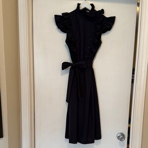 Vanessa Barrantes Navy A-Line Ruffle Dress
